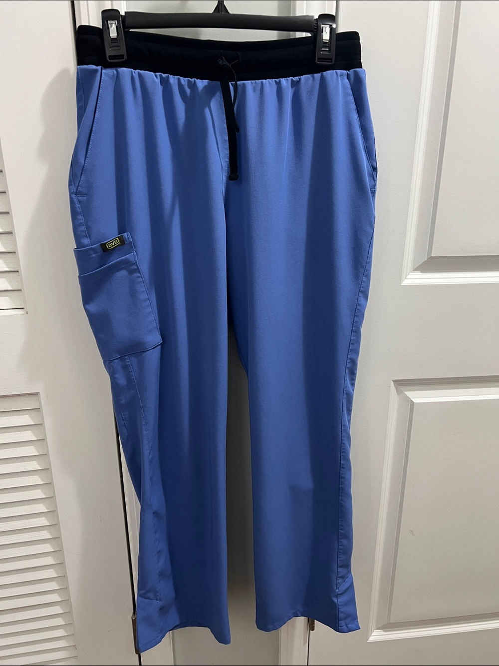 Women’s Cargo Scrub Pants in Periwinkle Blue with Black Waistband